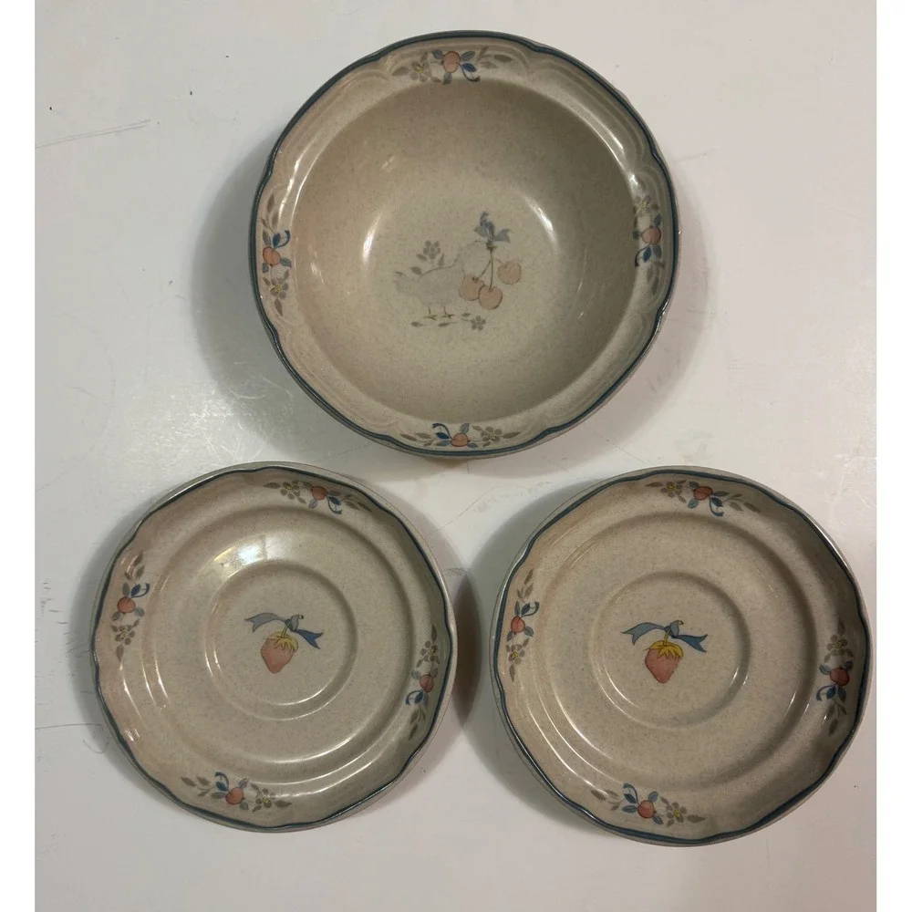 International Tableworks England Stoneware Bowl and 2 Saucers Pattern Japan